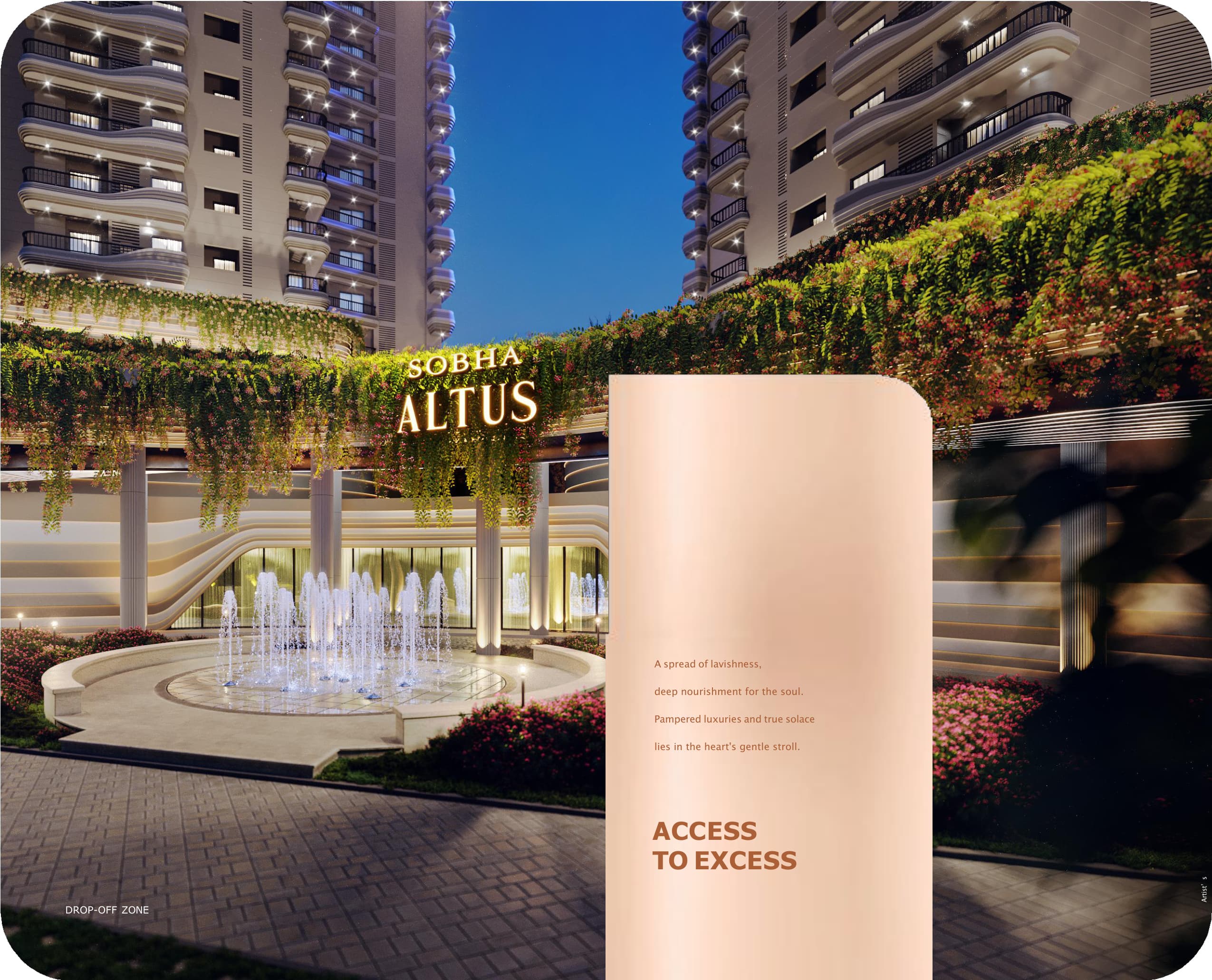 Grand Arrival — Exclusive drop-off with fountain and porch — Sobha Altus
