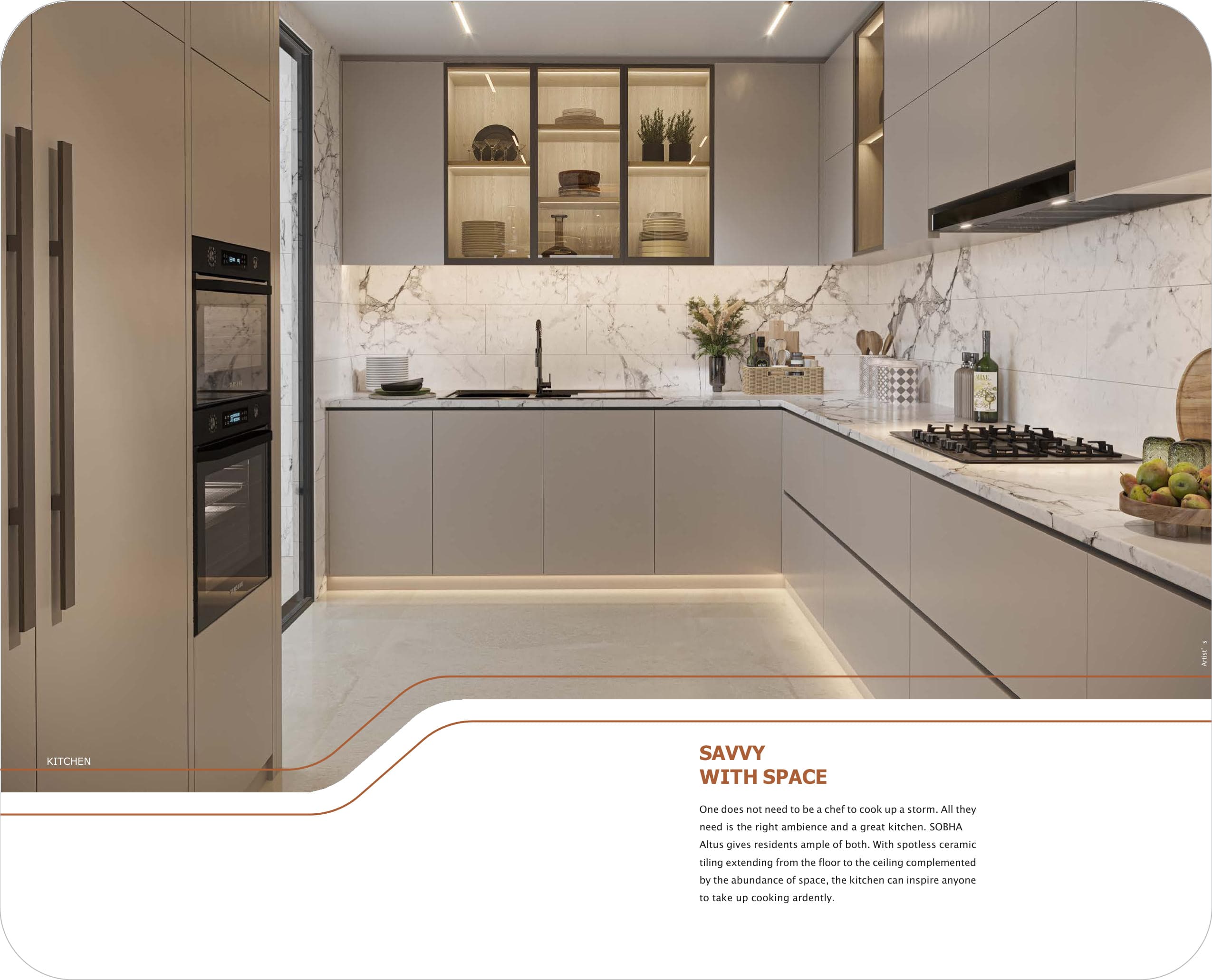 Spacious Kitchen — Spotless floor-to-ceiling tiling — Sobha Altus
